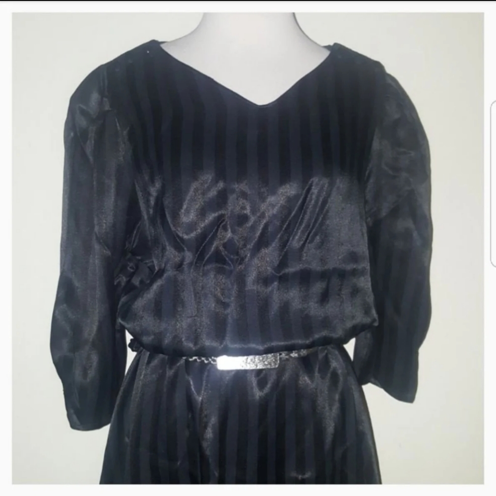 Goth Witchy Black Silky Vintage Pinup Dress - Picture 6 of 7